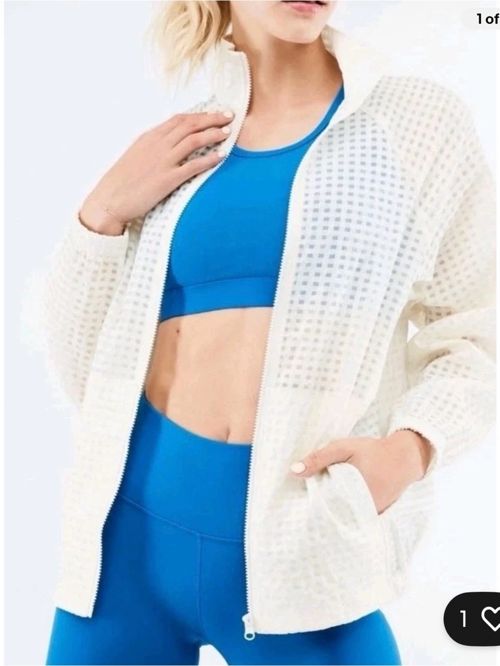 Fabletics Zip Jacket Womens Sz M Ivory Lightweight Pockets NWOT